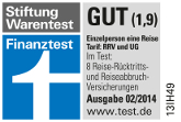 Reisercktrittsversicherung - Empfehlung Stiftung Warentest "Sehr gut" 12/2010
